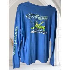Vineyard Vines Mens Blue Under the Palm Skis Graphic Long‎ Sleeve T-Shirt med